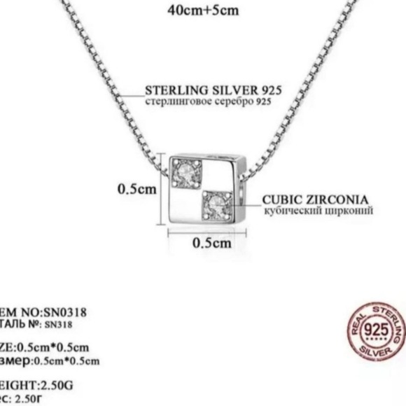 Cz Sterling Silver 925 Cube Pendant Necklace - Picture 5 of 11